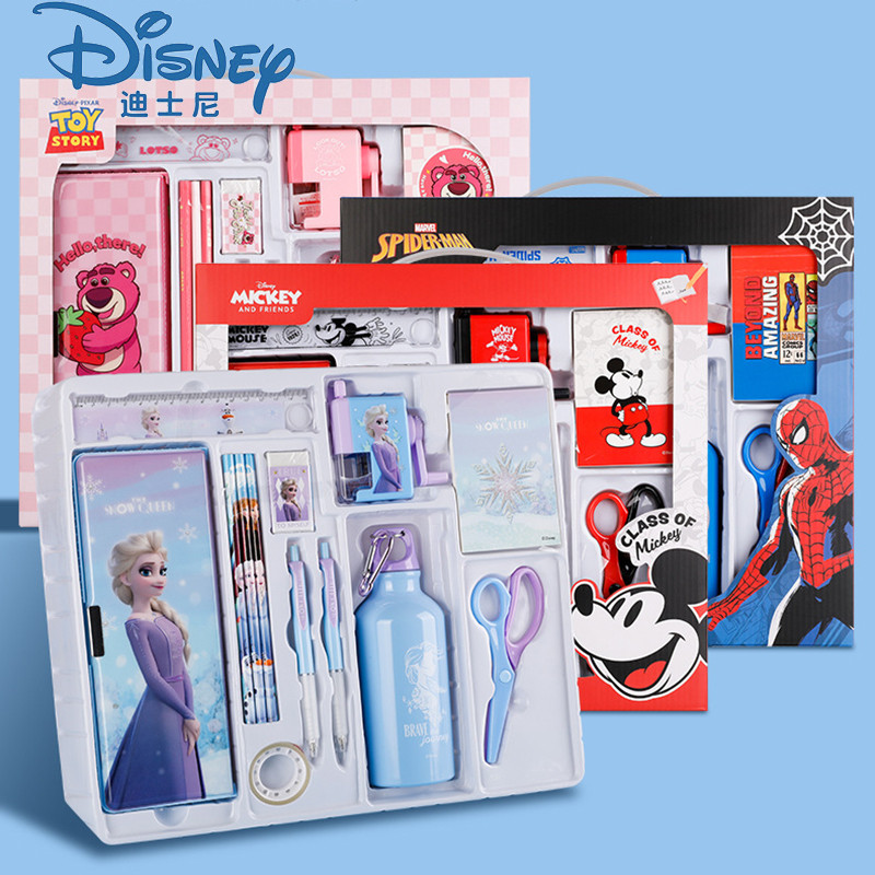 

13pcs Disney Stationery Set Gift Box Mickey SpiderMan Lotso Elsa student School Supplies Water scissors Eraser pencil Kids Gift
