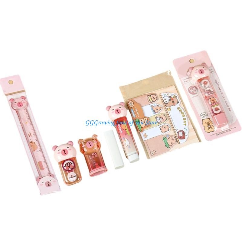 

H9EB 1 Set Capybara Stationery Set Correction Tape Ruler Sharpener School Supplies