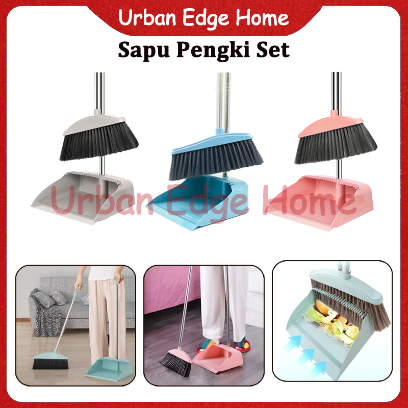 Set Sapu Rumah Tangga 2in1 / Sapu Pengki Set Warna Pink, Hijau, Abu-Abu / Set Sapu Pengki Alat Pembe