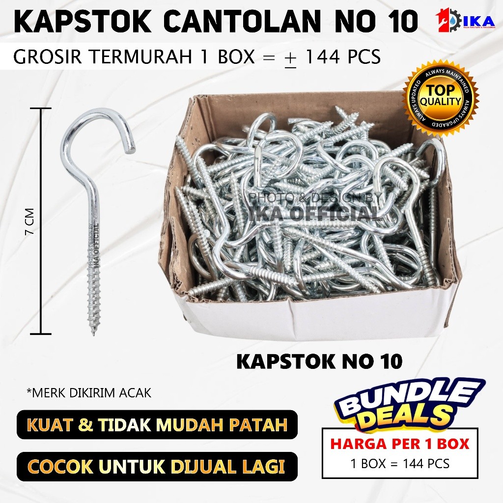 Kapstok Buka No.10 - 1 kotak isi ±144pcs | Baut Gantung Besi | Gantungan Burung | Hook Skrup | Sekru