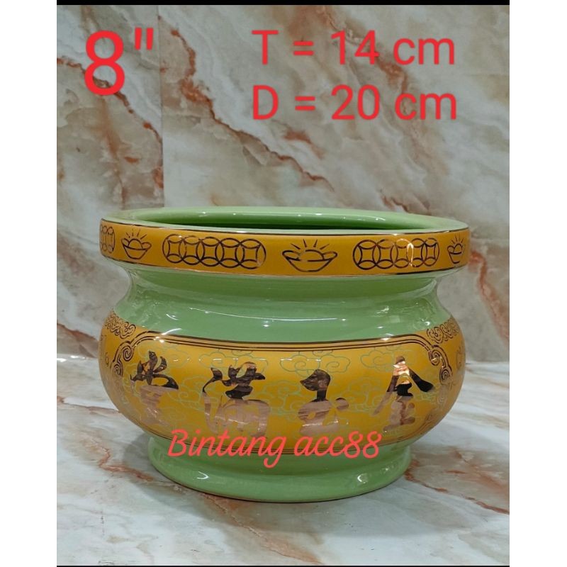 hiolo / hiolo/ tempat hio - tulisan - hijau - keramik - 8inch (gl)