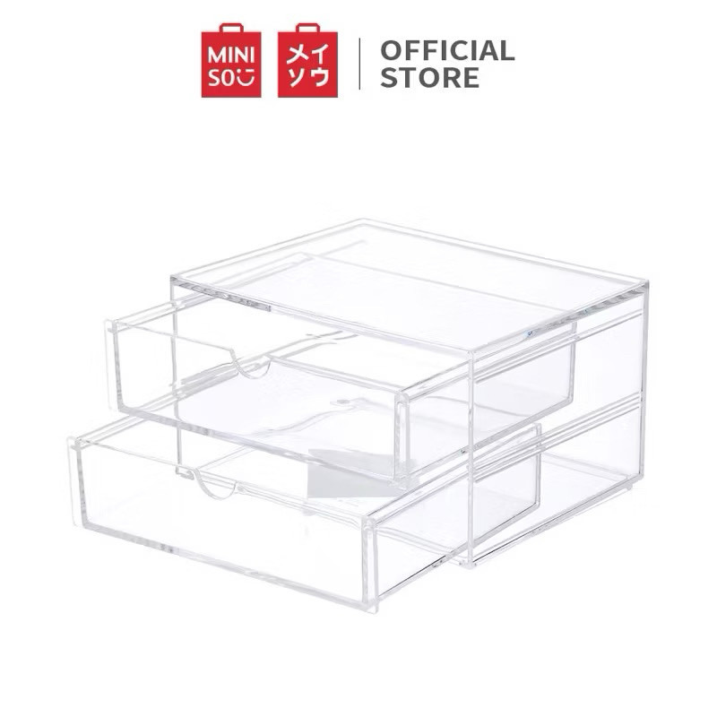Rak Make Up MINISO Makeup Organizer Transparan Rak Akrilik Dua Laci