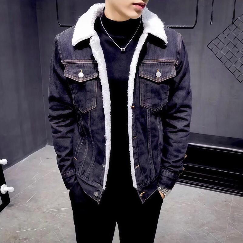 JACKET JEANS SHERPA JACKET DENIM BULU PRIA DAN WANITA TERLARIS BIKER DILAN SHERPA