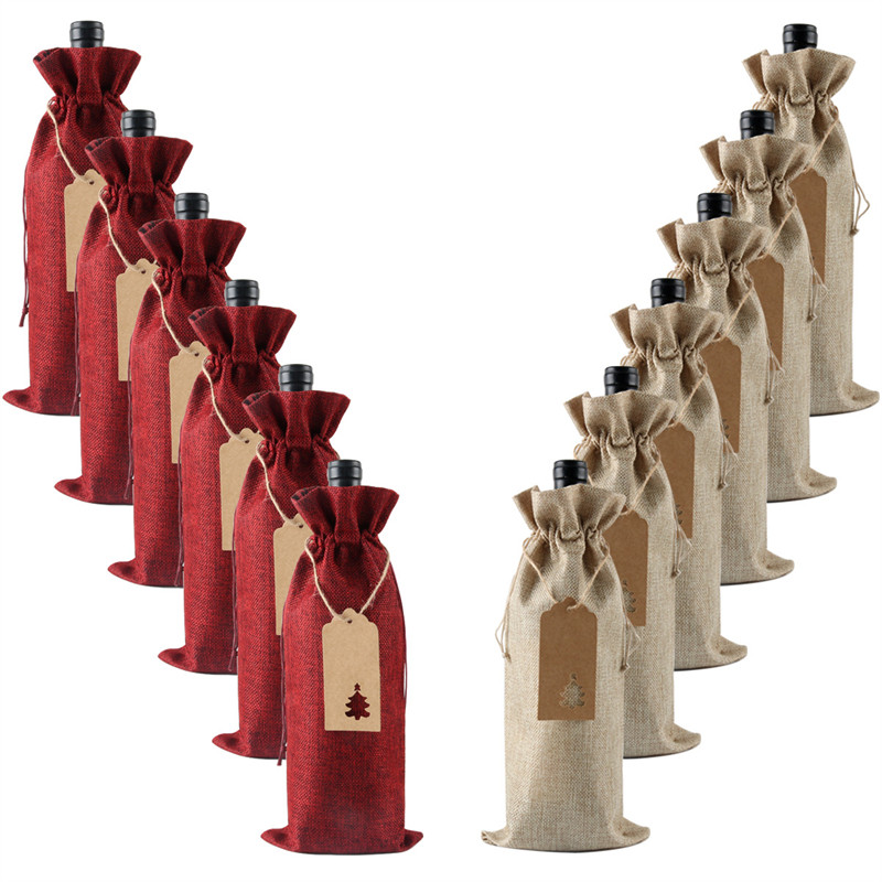 

12Pcs Burlap Wine Bags Wine Gift Bags for Christmas Wedding Birthday Multicolor Wine Bottle Bags with Drawstrings Tags&Ropes