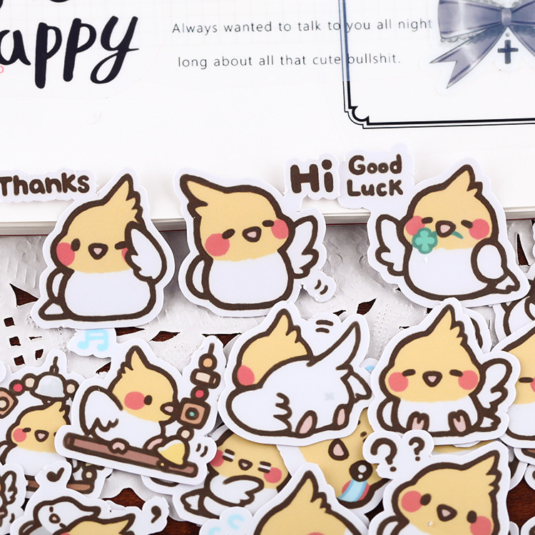 

Stickers 39pcs Cute Ins Wind Cockatiel Expression Pack Hand Account Account Paste Material Waterproof Stationery