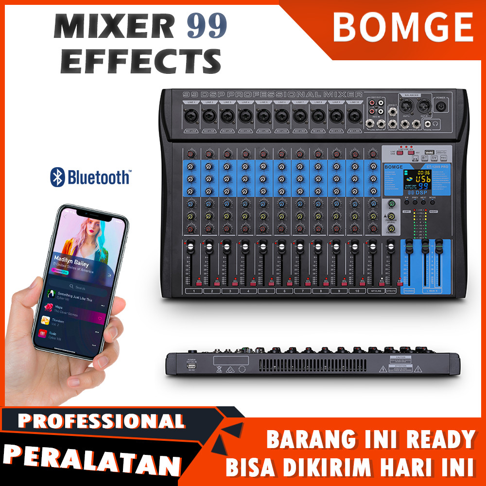 BOMGE CT-PRO Audio Mixer Profesional Sistem Pencampur 8/12 Channel 99 Efek DSP dengan Antarmuka Audi