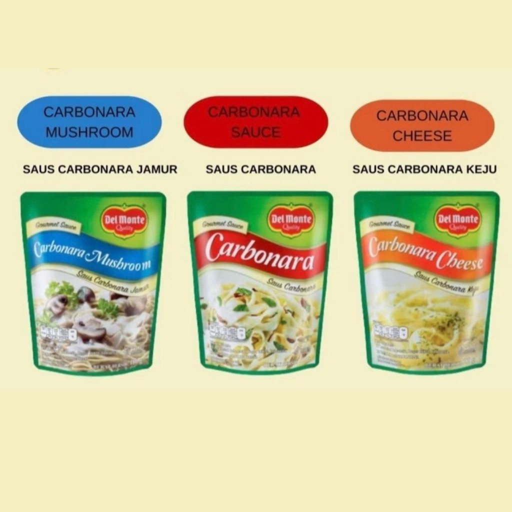

Delmonte Sauce Saus Pasta Rasa CARBONARA CHEESE / CARBONARA MUSHROOM / CARBONARA 180gr