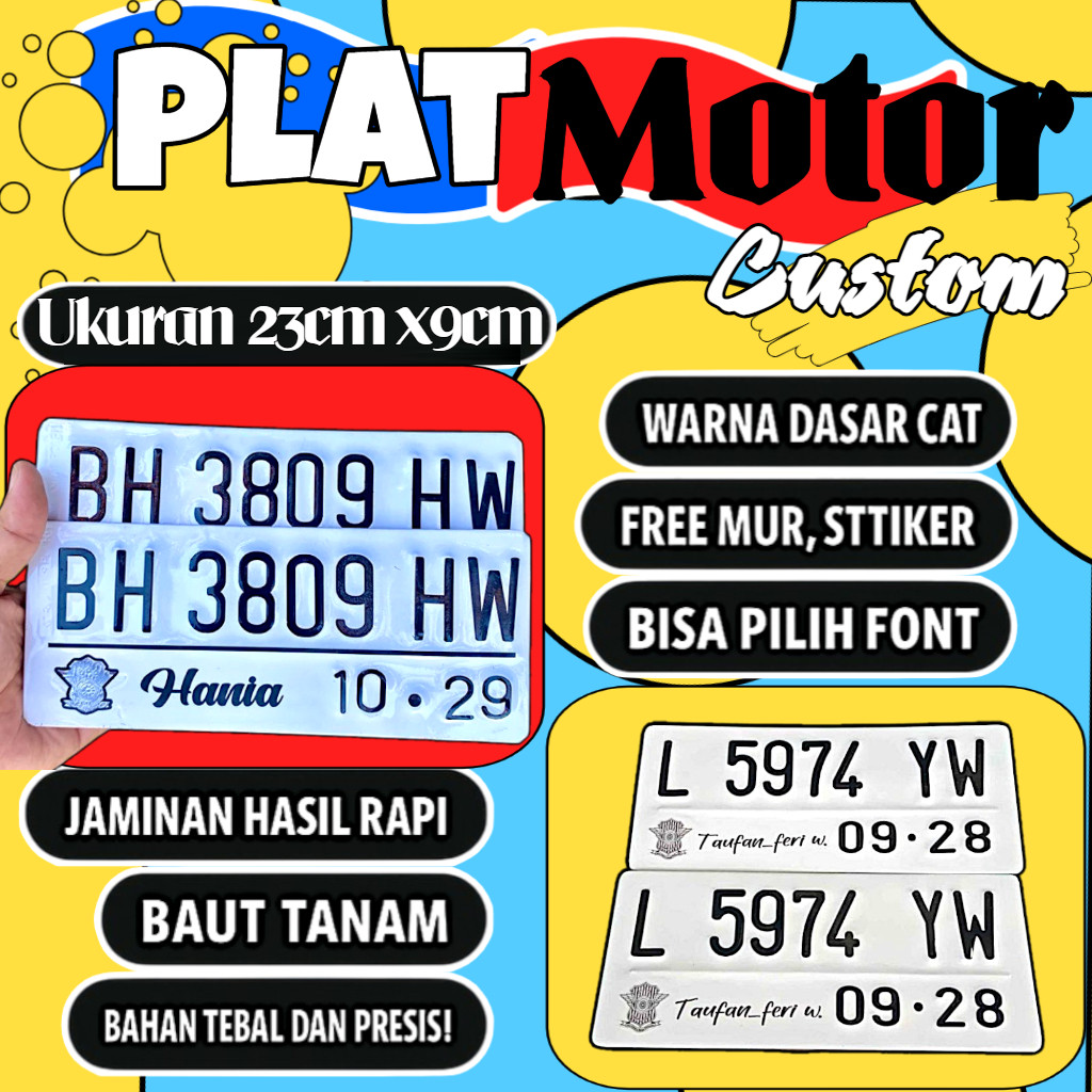 Plat motor custom warna putih satu pasang plat motor variasi warna putih plat motor baut tanam plat 