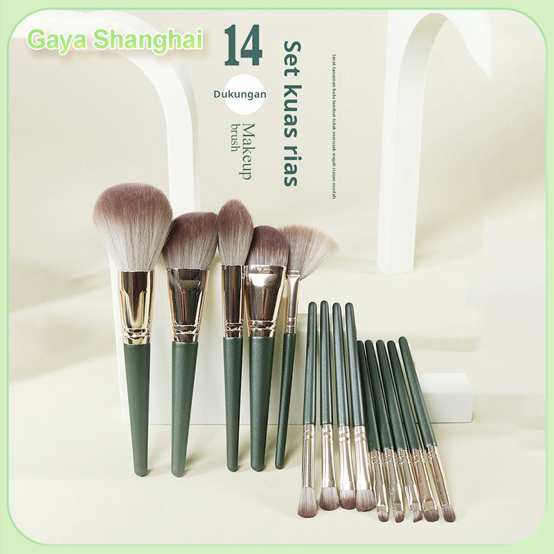 Set kuas makeup 14 buah, kuas eyeshadow, kuas bedak tabur, set alat kuas perona pipi, kuas hidung, k