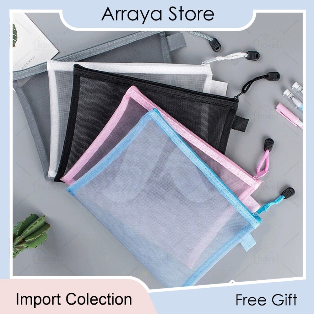 

Kotak Pensil Kain Jaring Transparan Pouch Alat Tulis Sekolah Kantor Stationary Multifungsi 【Arraya Shop】