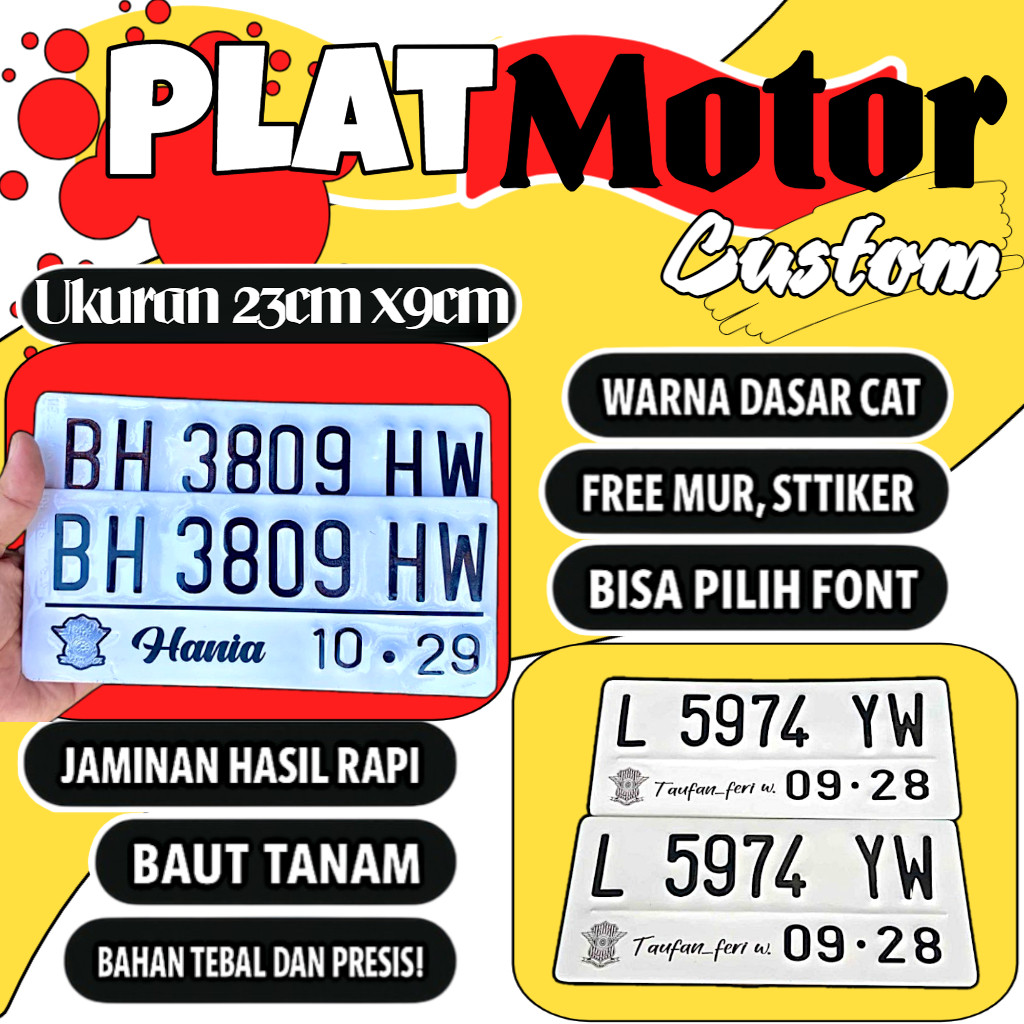 Plat motor custom warna putih satu pasang plat motor variasi warna putih plat motor baut tanam plat 