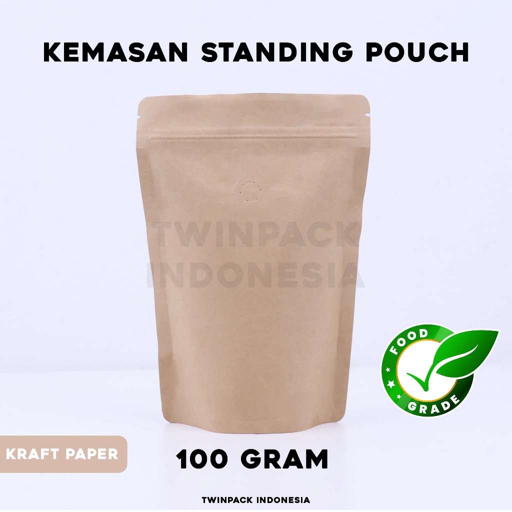 Kemasan Kopi 100 Gram Standing Pouch Kraft Paper Packaging Kopi Valve