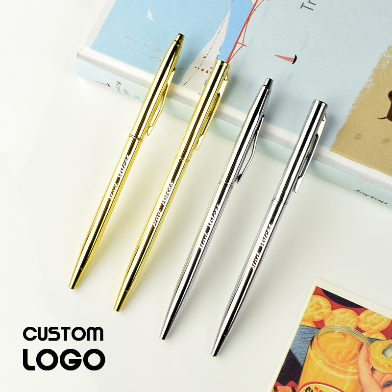 

Luxury Golden Sliver Metal Ballpoint Pen Customized LOGO Personalized Engraving Name Wedding Guestbook Pens Advertising Supplies