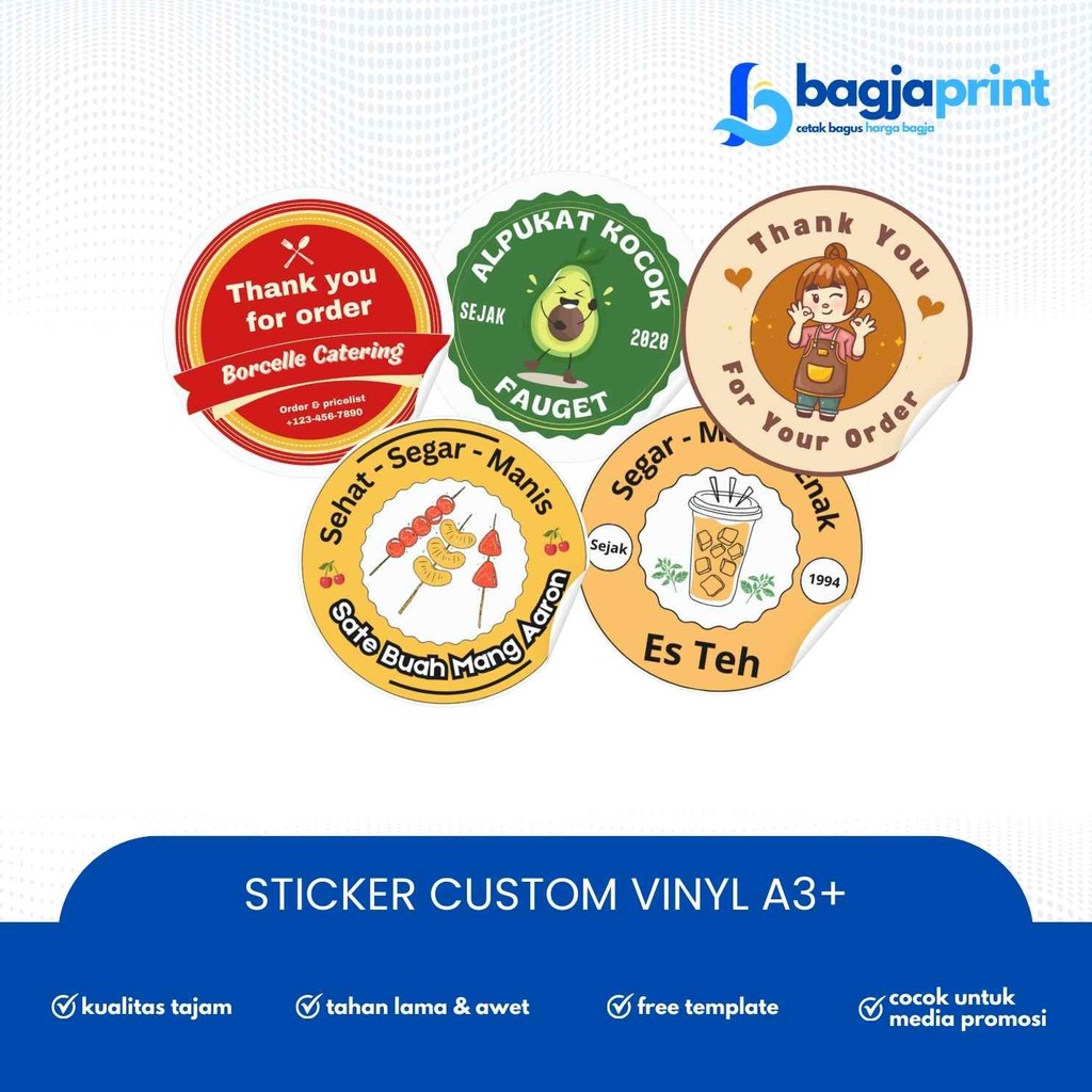 

Cetak Stiker Custom *ANTI AIR* Sticker Segel Label Makanan Botol Minuman Kemasan Produk Vinyl A3+