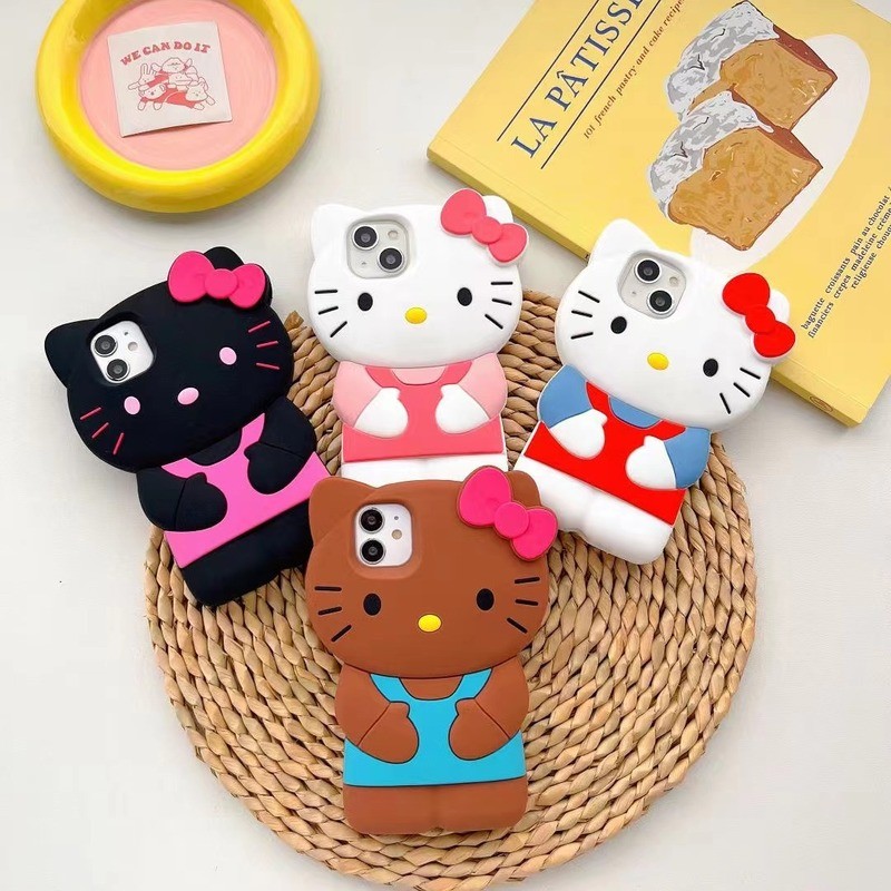 

For Iphone 11 12 Mini 13 Pro 14 Plus 15 16 Pro Max Xs Xr X 7 8 Se 2020 Hello Kitty 3d Silicone Soft Phone Case