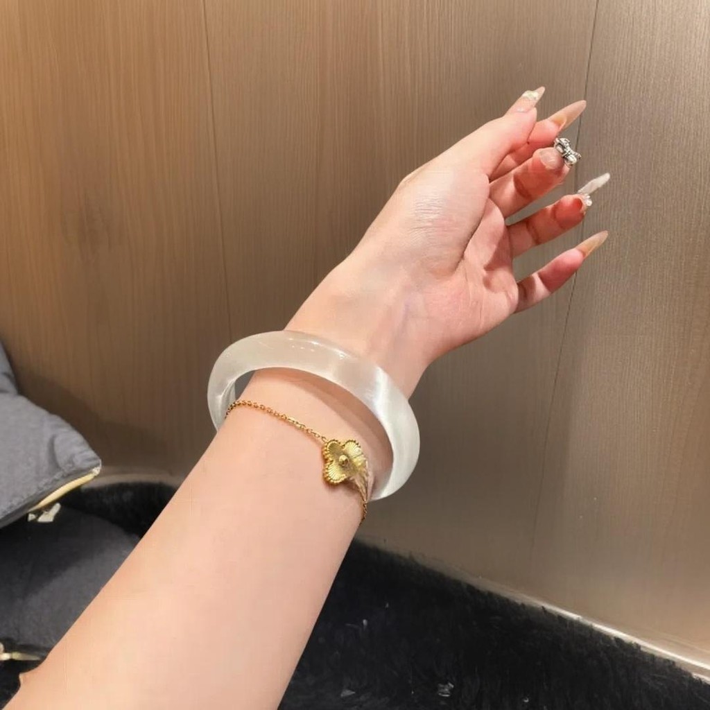 Gelang Putih Alami Opal Putih Cahaya Bulan Wanita Es Bening Perak Gelang Giok Gelang Giok Kecantikan
