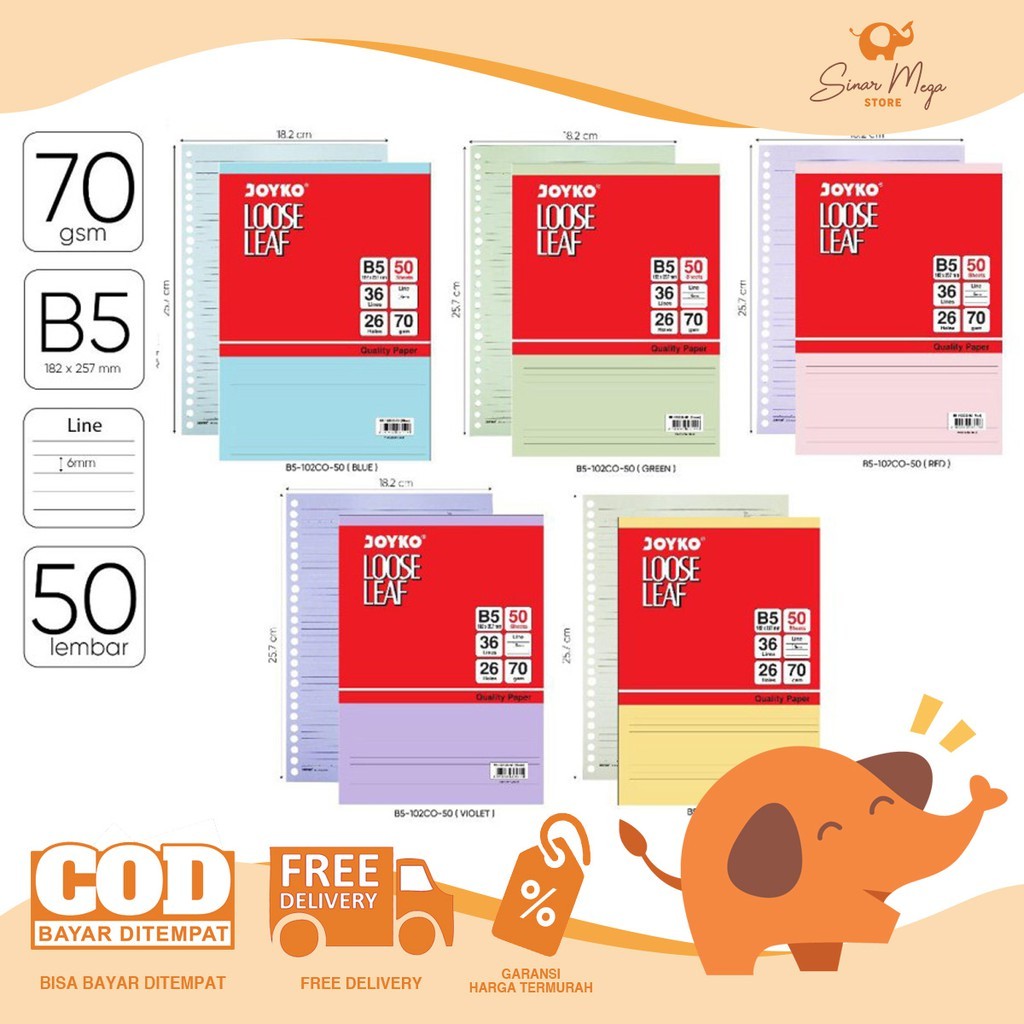 

Joyko Refill Isi Ulang Kertas Loose Leaf Binder B5-102CO-50 Lembar Color Pastel Lucu Unik Murah