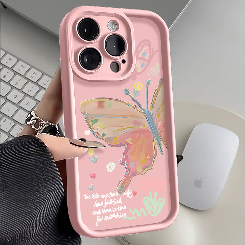 Kupu-kupu Casing Untuk IPhone 16 11 15 13 14 12 Pro Max 7Plus 8Plus SE 2020 XR X XS Max 16 7 8 6S 15