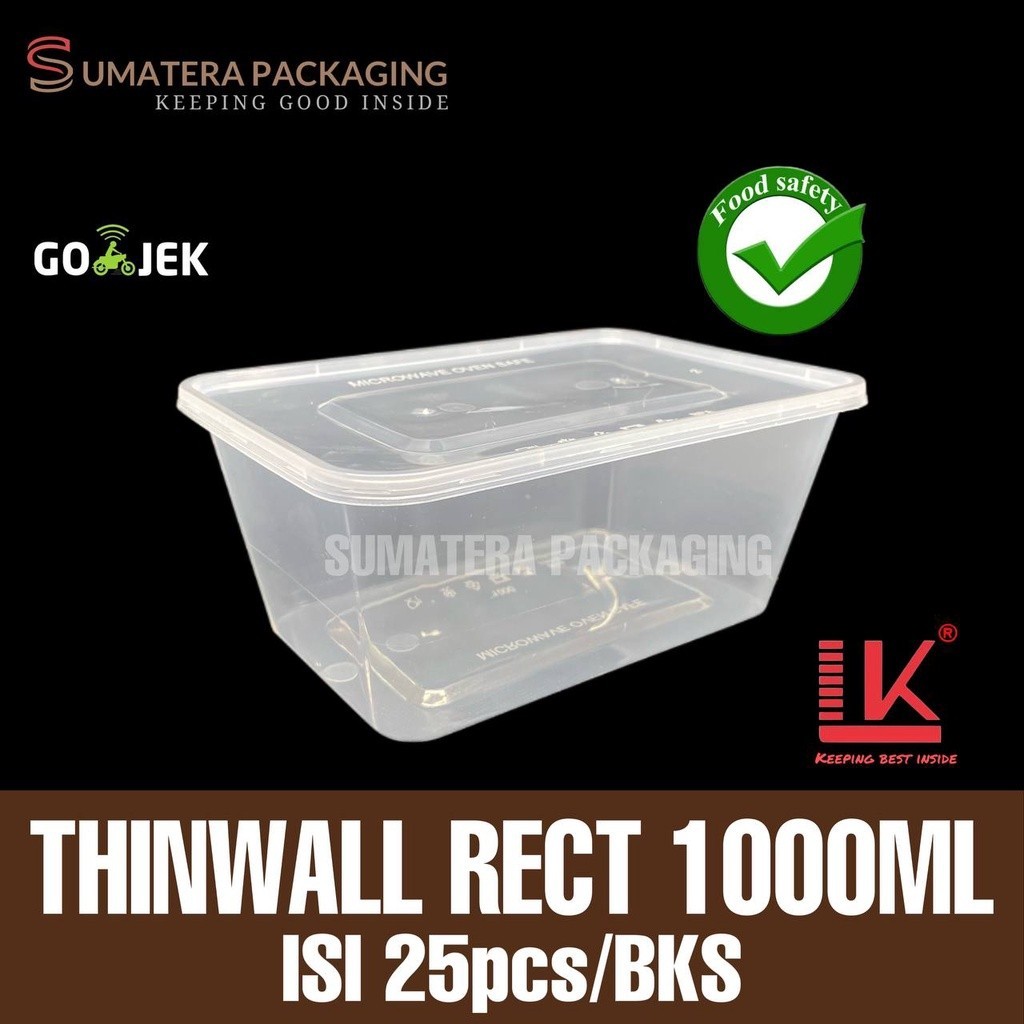 KOTAK MAKAN THINWALL 1000 ml PLASTIK REC 1000ML medan GROSIR rectangle