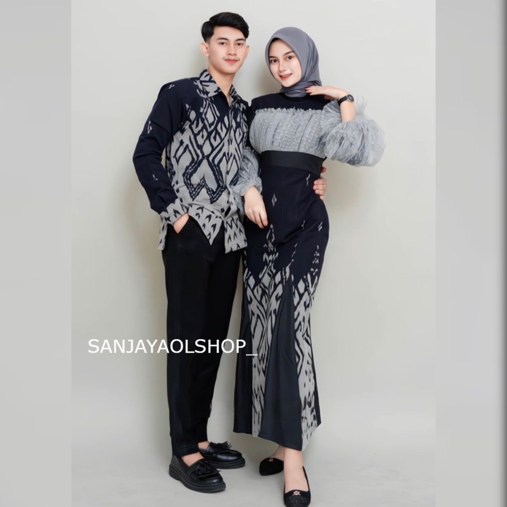 Baju Couple Tenun Kondangan Prewedding Rahayu Black Dress Dan Kemeja - Gamis Tenun - Dress Tenun San