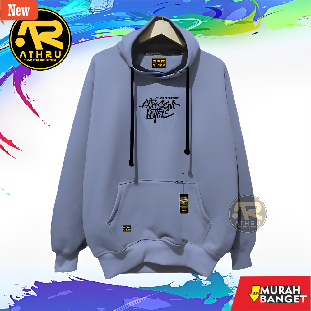 hoodie pria recomended shopee Hoodie Distro Pria Wanita Athru Warna Abu Paralon Sablon Exlesive lett