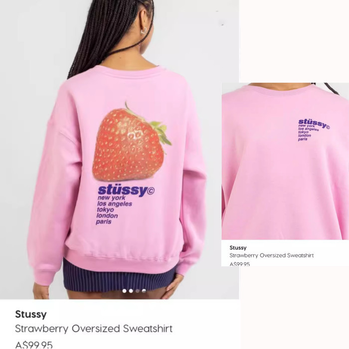 Stussy - Strawberry Oversized Crewneck Sweatshirt (Pigment Pink) BNWOT