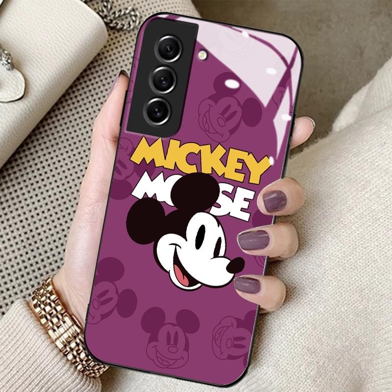 Kaca Glass Case For Samsung S21 FE 5G S21 5G S21 Plus S21 Ultra Slikon Back Cartoon Simple Minnie Mi