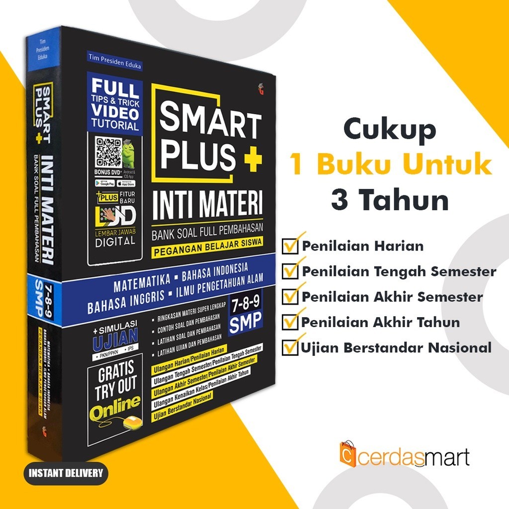BUKU PELAJARAN SMP: SMART PLUS SMP MTS INTI MATERI BANK SOAL FULL PEMBAHASAN