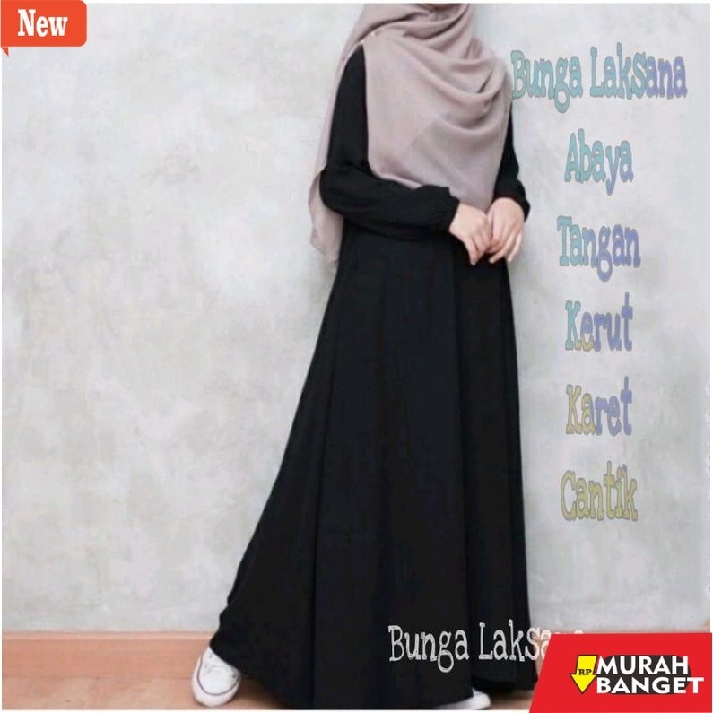 abaya shopee haul 2024 Gamis Abaya Hitam Polos Tangan Panjang Kerut
