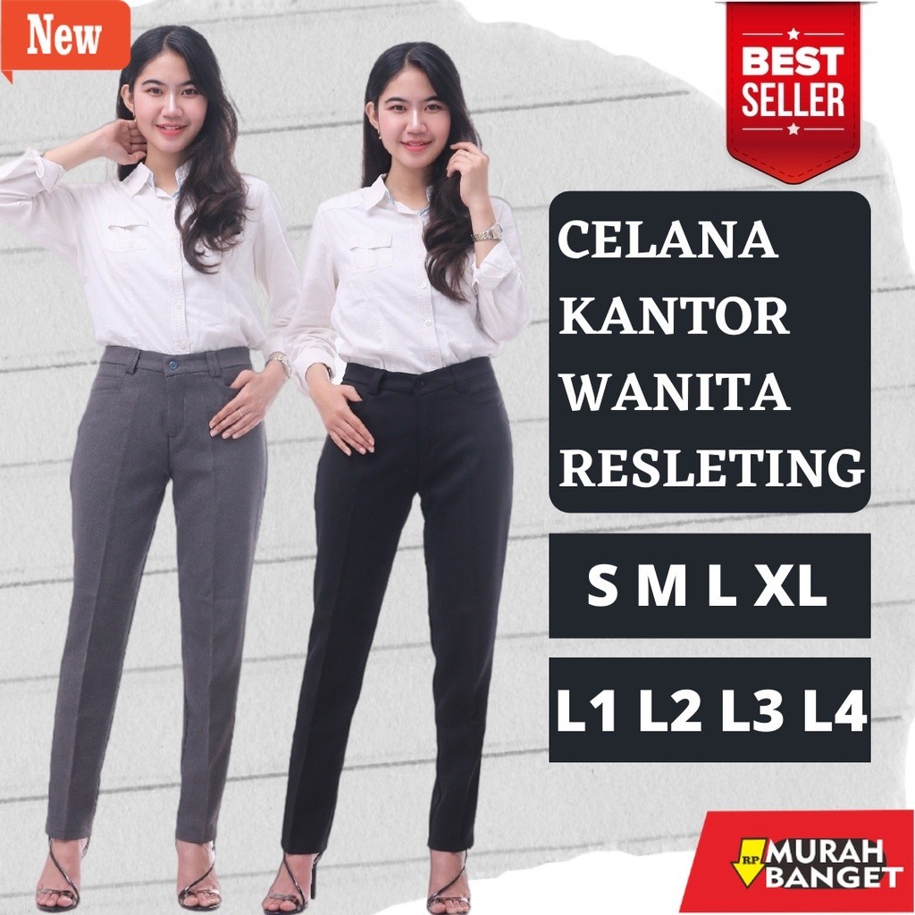 Celana kerja wanita yg lagi viral- SLT Celana bahan kerja kantor formal wanita pinggang resleting/ka