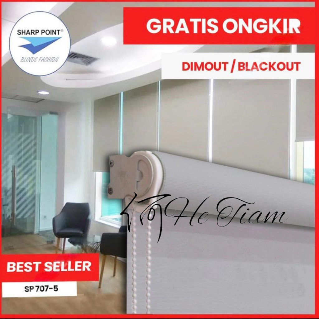Roller Blind Chain Sistem Kain Dimout / Tirai Gulung / Gorden Gulung / Kain Blackout