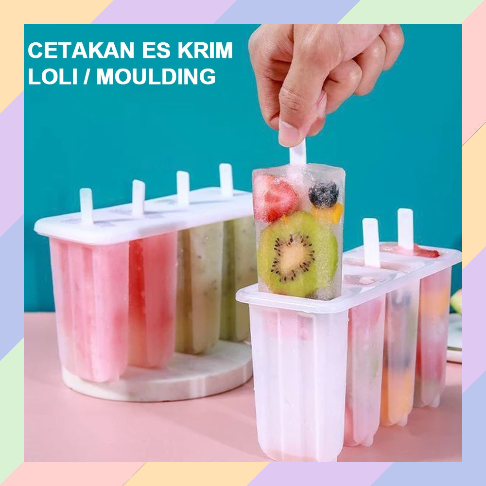 AD29 Cetakan Es Krim LOLI Frozen Ice Cream Moulding 4 Sekat Stick Frozen Popsicle 10B1