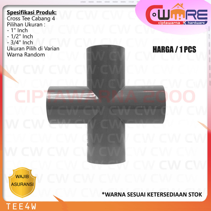 Sambungan Pipa Cross T Tee PVC AW 4 Way Cabang 4 Ukuran 1" 1/2" 3/4" Inch