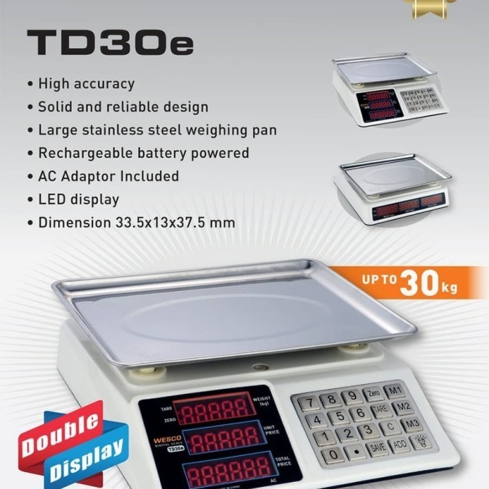 

TERJUAL Timbangan Bahan Kue Digital Timbangan Digital MERK WESCO Type TD30E