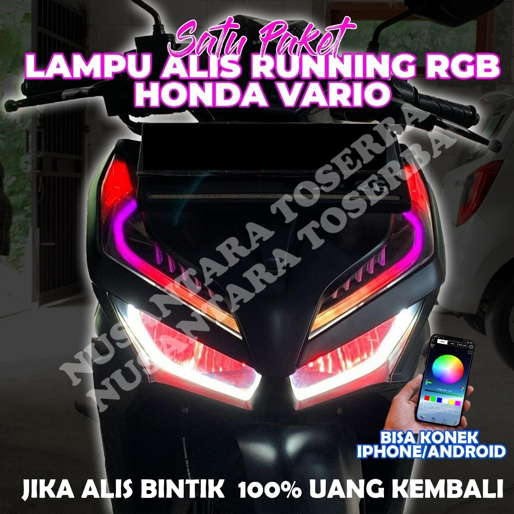 PAKET LAMPU ALIS RUNNING RGB BLUETOOTH HONDA VARIO 125 150 OLD / NEW GRATIS DEMON EYE TIDAK BERBINTI