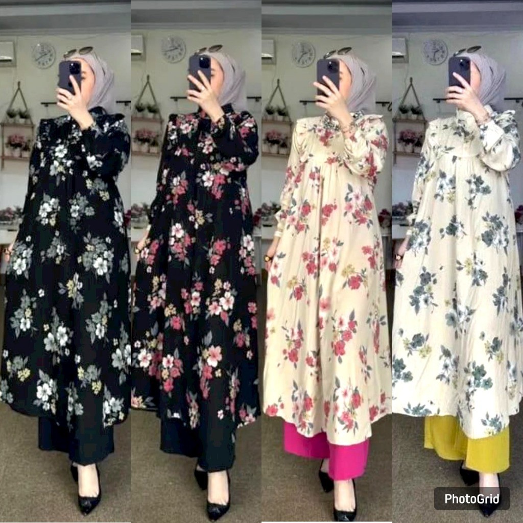 Setelan Tunik Wanita Forest Oneset Tunik Panjang Rayon Busui Setcel Long Tunik Celana Panjang