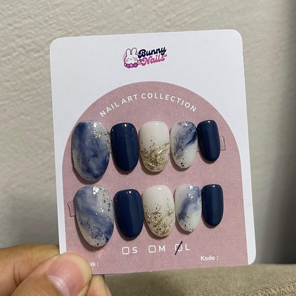 KD 12 NAVY BLUE MURBLE 3D | Press On Nails Art Kuku | Handmade Nail Art | Nail by Bunny