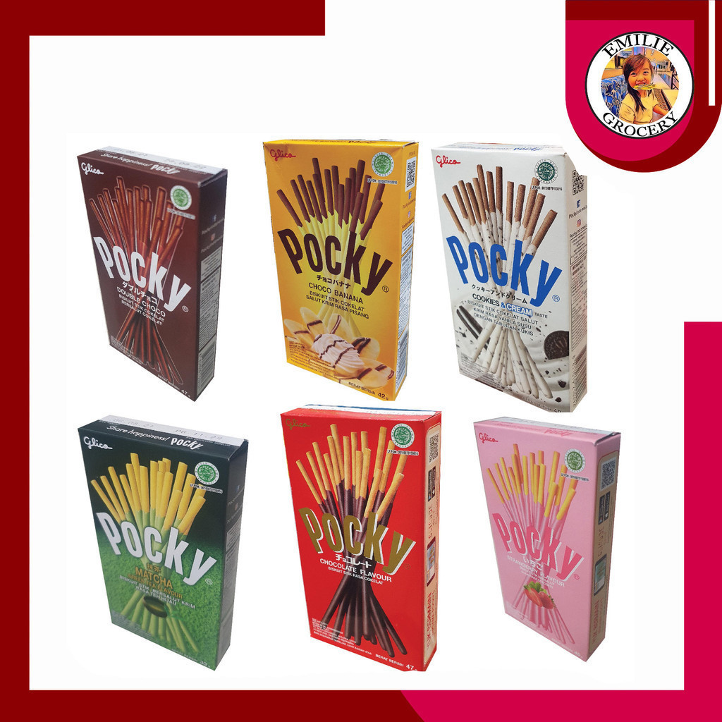 

Glico Pocky Choco Banan Coklat Colourful Cookies n Cream Double Chocolate Matcha Strawberry Water Melon Coconut Brown