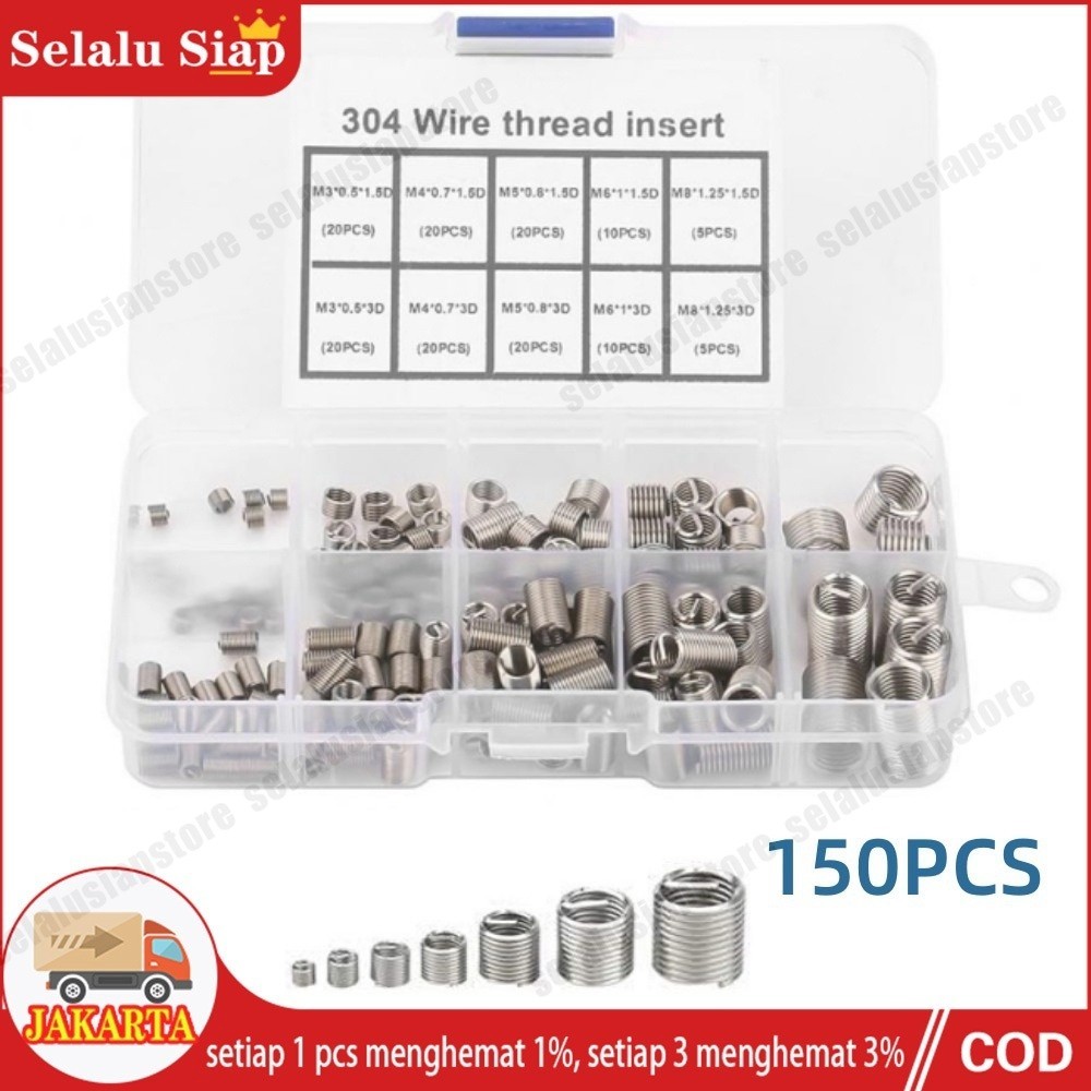 ID 150PCS SET RECOIL DRAT BAUT M3 M4 M5 M6 M8 KUNCI 10 HELICOIL STAINLESS STEEL VERBOS