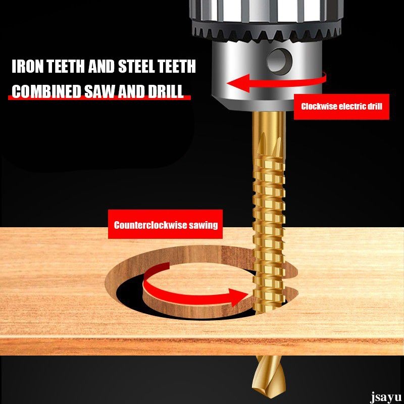 Bor Batang Bulat Set 6 Buah Bor Slot Kayu Bor Putar Gigi Gergaji Batang Lurus