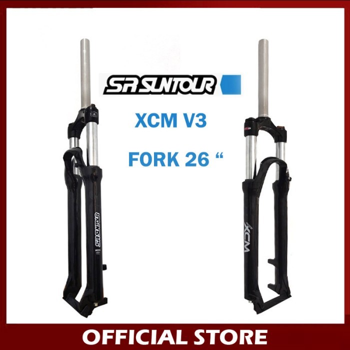 SR Suntour XCM V3 Fork Sepeda MTB 26 inch Coil Spring QR Lurus Hitam GPT