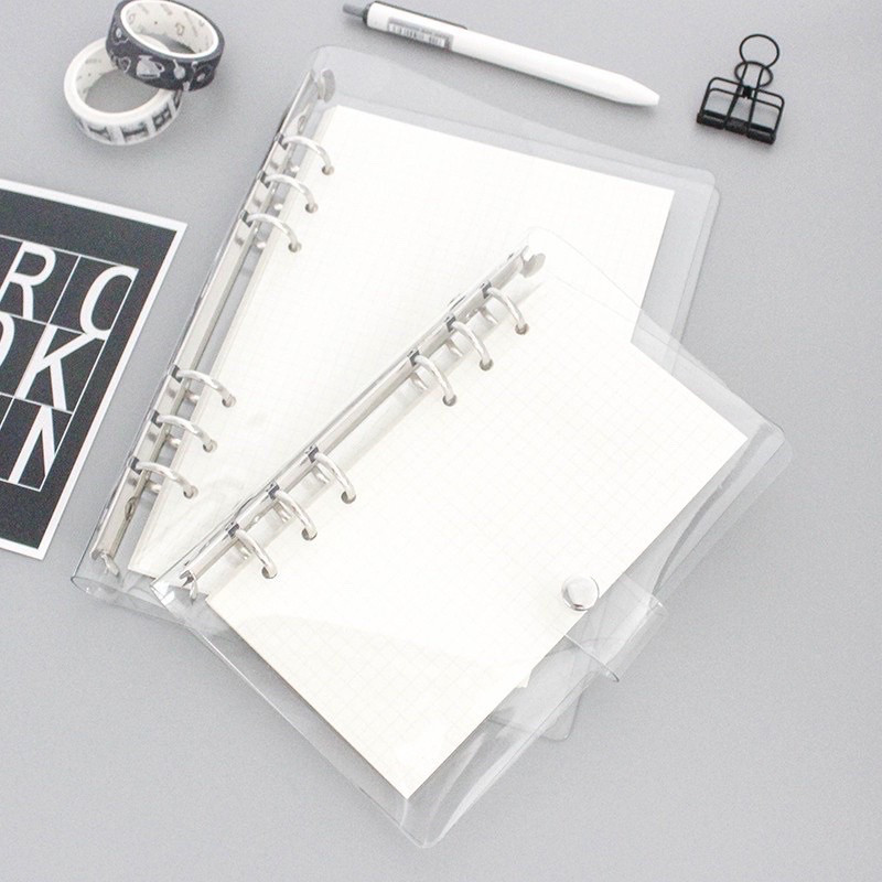 

Journamm.id A6/A5 Clear Soft PVC Notebook Binder Cover Planner 6-Ring Loose-Leaf Folder