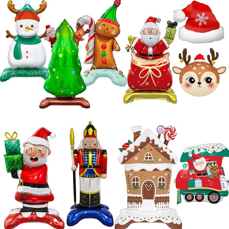 

New Christmas themed party balloons standing snowmen Christmas trees aluminum film balloons, Happy New Year party decorations