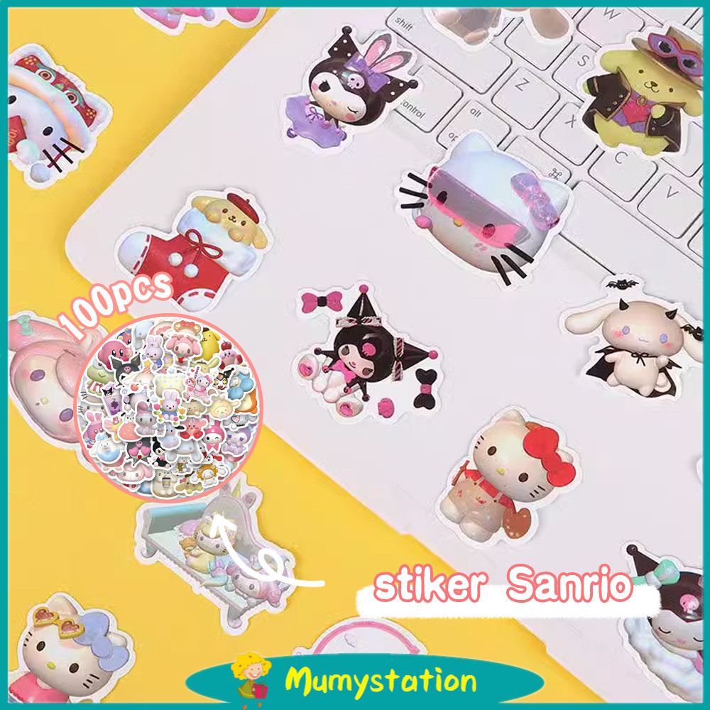 

Mumystation Stiker Lucu Sanrio 100pcs Tahan Air Motif Kartun Lucu Kreatif