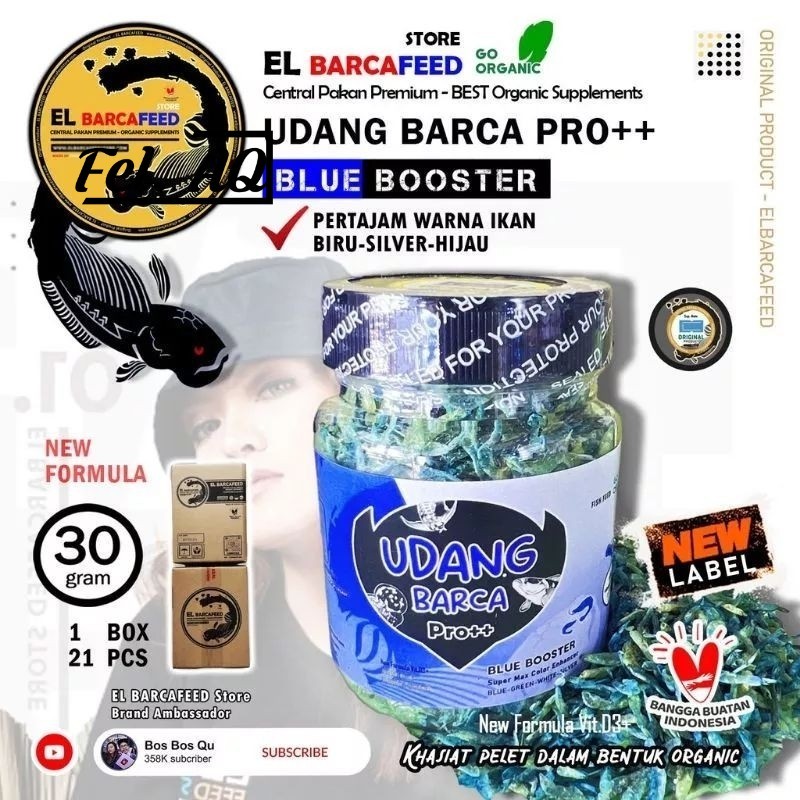 Udang Pro ++ 30g Blue Booster Barca Udang Kering Pakan Ikan Channa El Barca Elbarca Kemasan Toples 3