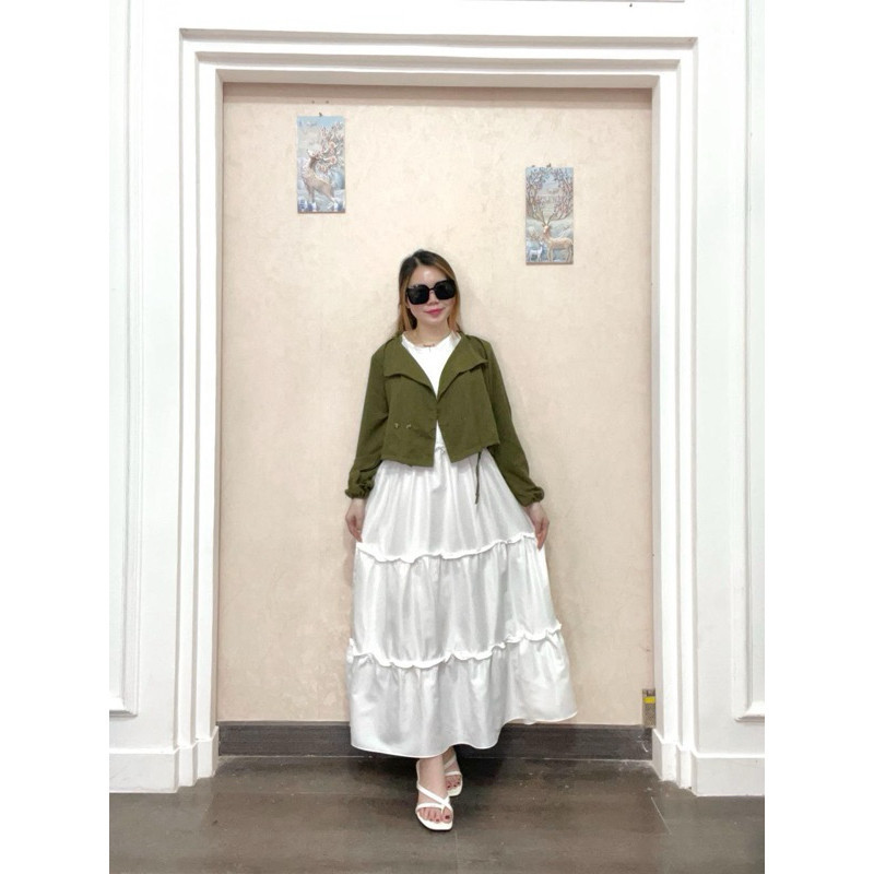 GZB Fashion Baju Set Dress Wanita Kekinian / ONE SET FLARIDA DRESS COMBI BLAZER / Baju Lebaran Casua