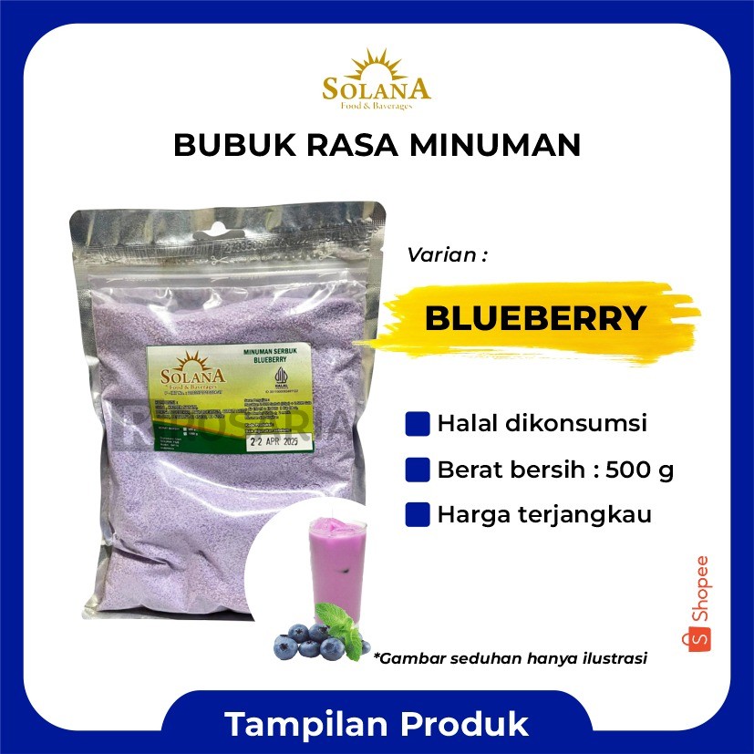 

Bubuk Rasa BLUEBERRY Serbuk Minuman Permen Karet Merk SOLANA Premium Kekinian