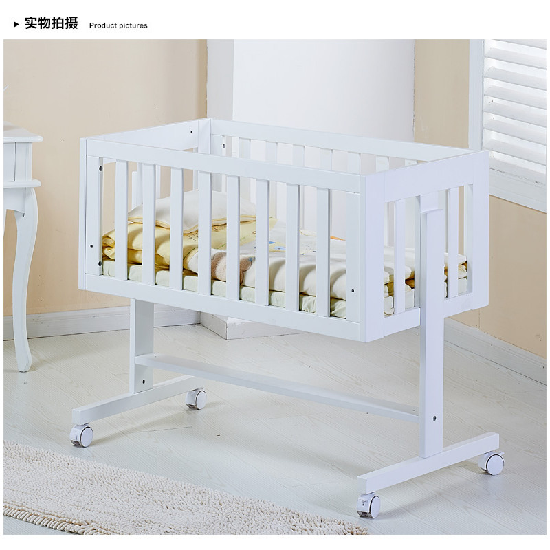 

Baby crib wood multifunctional bed. White paint variable desk
