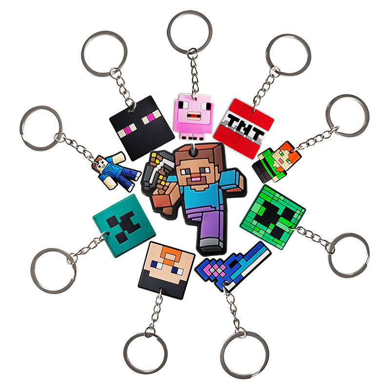 Game Minecraft Keychain Figure Toys Pixel Keychain My World Cartoon Creeper Doll Silicone Pendant Ke