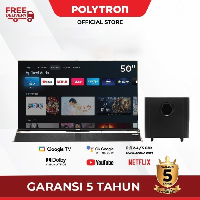 TV LED POLYTRON 50 INCH / 50" GOOGLE TV 4K UHD SOUNDBAR PLD 50BUG5959